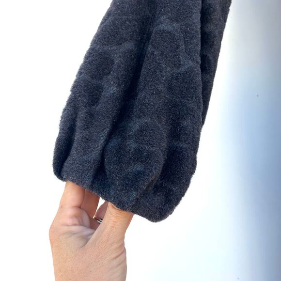 Rebecca Taylor Wool Angora Leopard Velvet Belted Coat Black 6 Puffy Voluminous - Picture 6 of 13